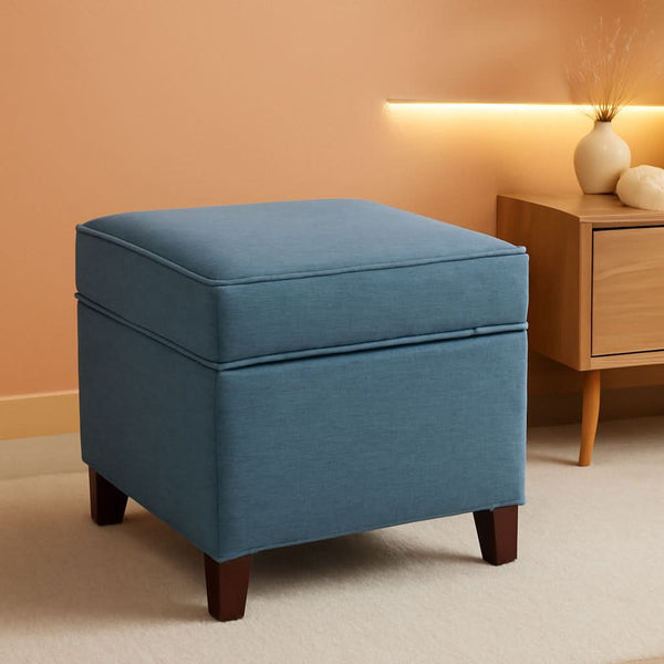 Seventeen Inch Electric Blue Storage Ottoman Hinged Lid