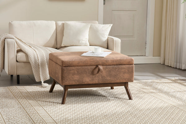 Mid-century modern square coffee table storage bench, assembled, suitable for living room, entryway and family room, used as a coffee table, stirrups, shoe bench