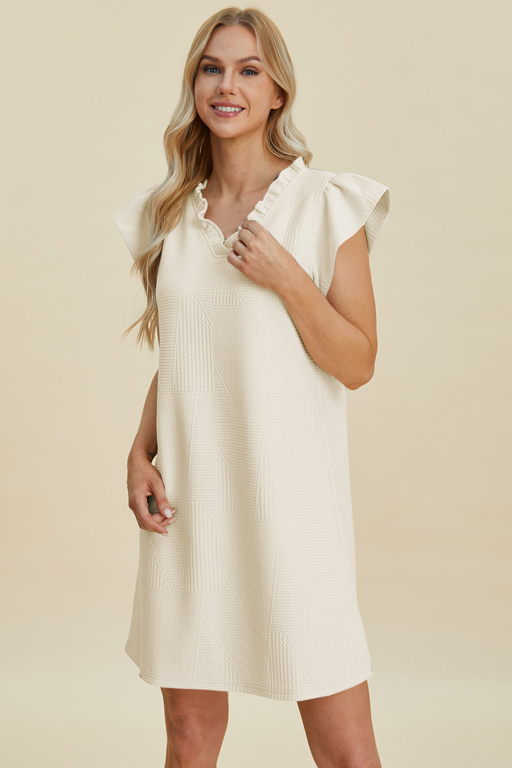 Double Take Full Size Ruffled V-Neck Cap Sleeve Dress – Ruffled V-Neck Dress, Cap Sleeve Dress, Elegant Ruffled Dress, Flattering V-Neck Dress, Stylish Full-Size Dress, Comfortable Ruffle Dress, Chic Cap Sleeve Dress