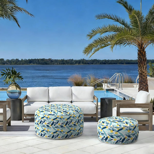 Outdoor Inflatable Ottoman - Coastal Leaves Design