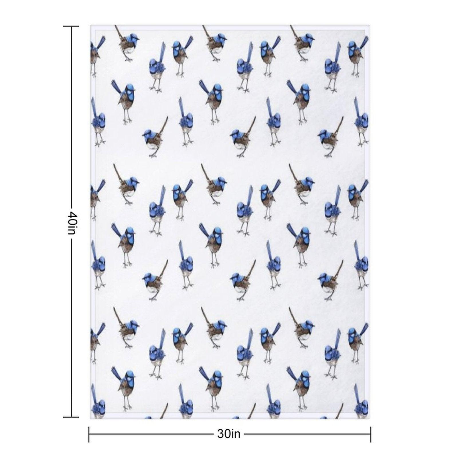 Blue Wrens, Scattered on White Throw Blanket