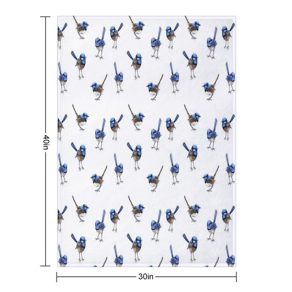 Blue Wrens, Scattered on White Throw Blanket
