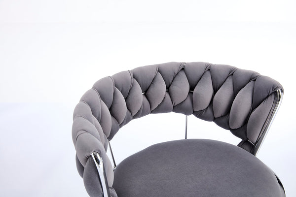 Set of 2 Bar Stools with Chrome Footrest & Base Swivel Height Adjustable Velvet