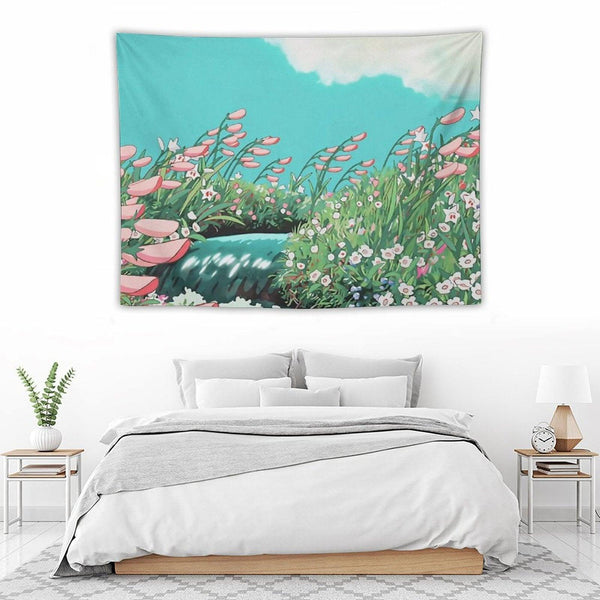 Anime Flowers in The River Scenery Tapestry