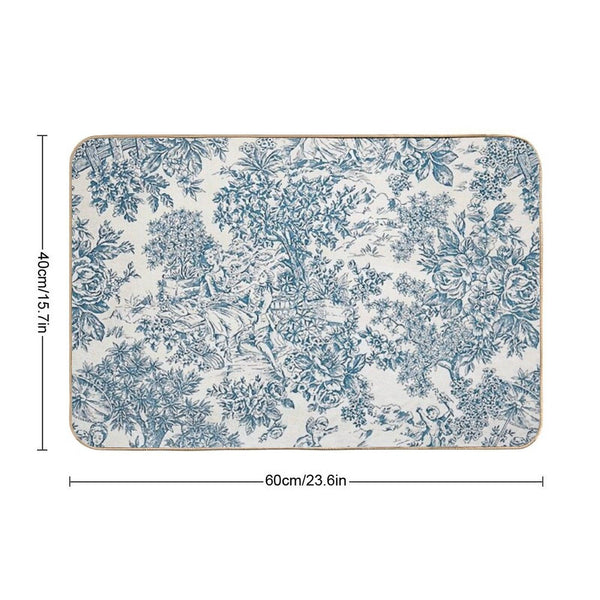 Powder Blue Romantic Flowers French Toile Design Bath Mat