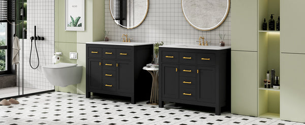 Modern Freestanding Bathroom Vanity Set with Drawers & Storage Cabinet, Solid Wood Frame