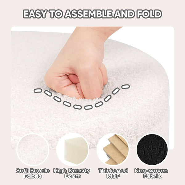 Round Storage Ottoman With Tray White VelvetFabric
