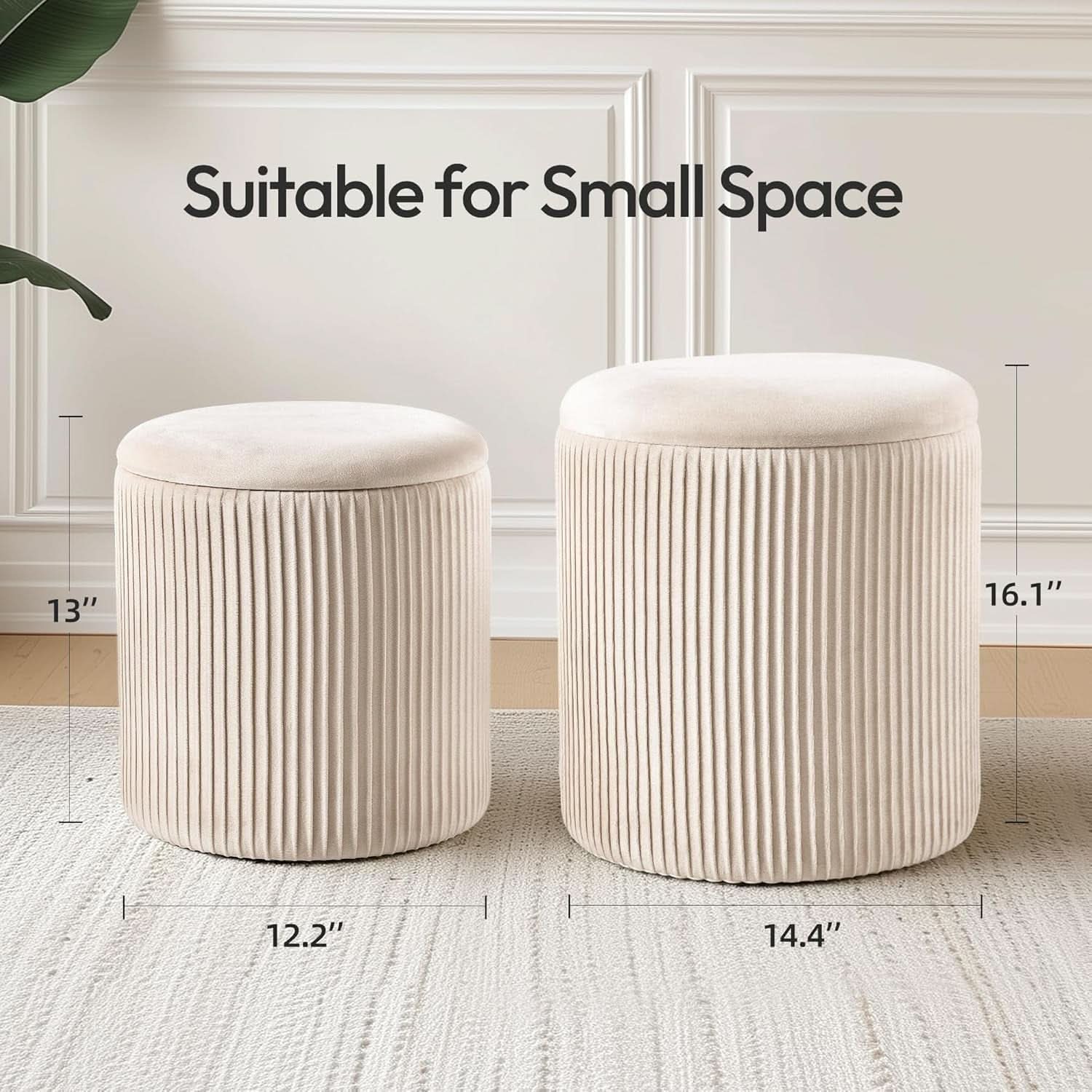 Beige Velvet Storage Ottoman With Hidden Compartment
