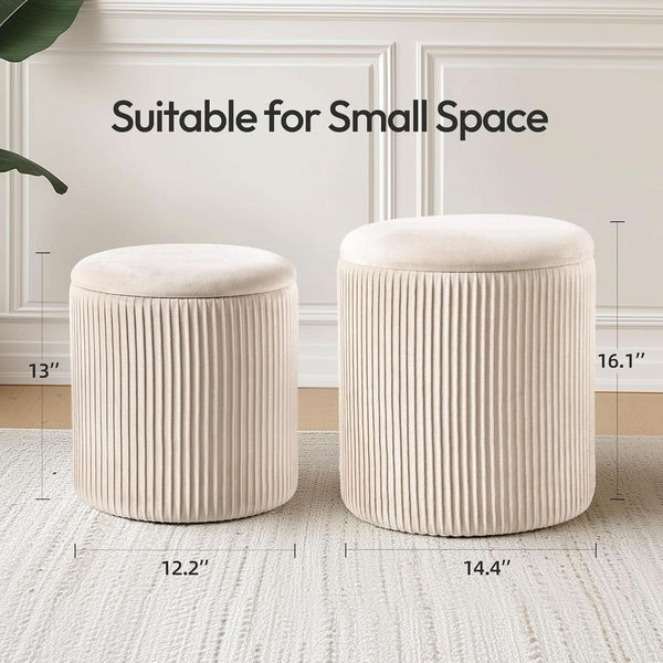 Beige Velvet Storage Ottoman With Hidden Compartment