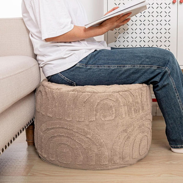Khaki Round Ottoman Pouf 20x20x14 Inches Luxurious