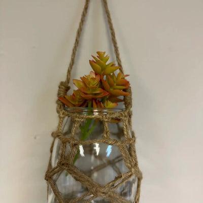 Hand-woven Mesh Pocket Hanging Glass Vase/Candle Holder