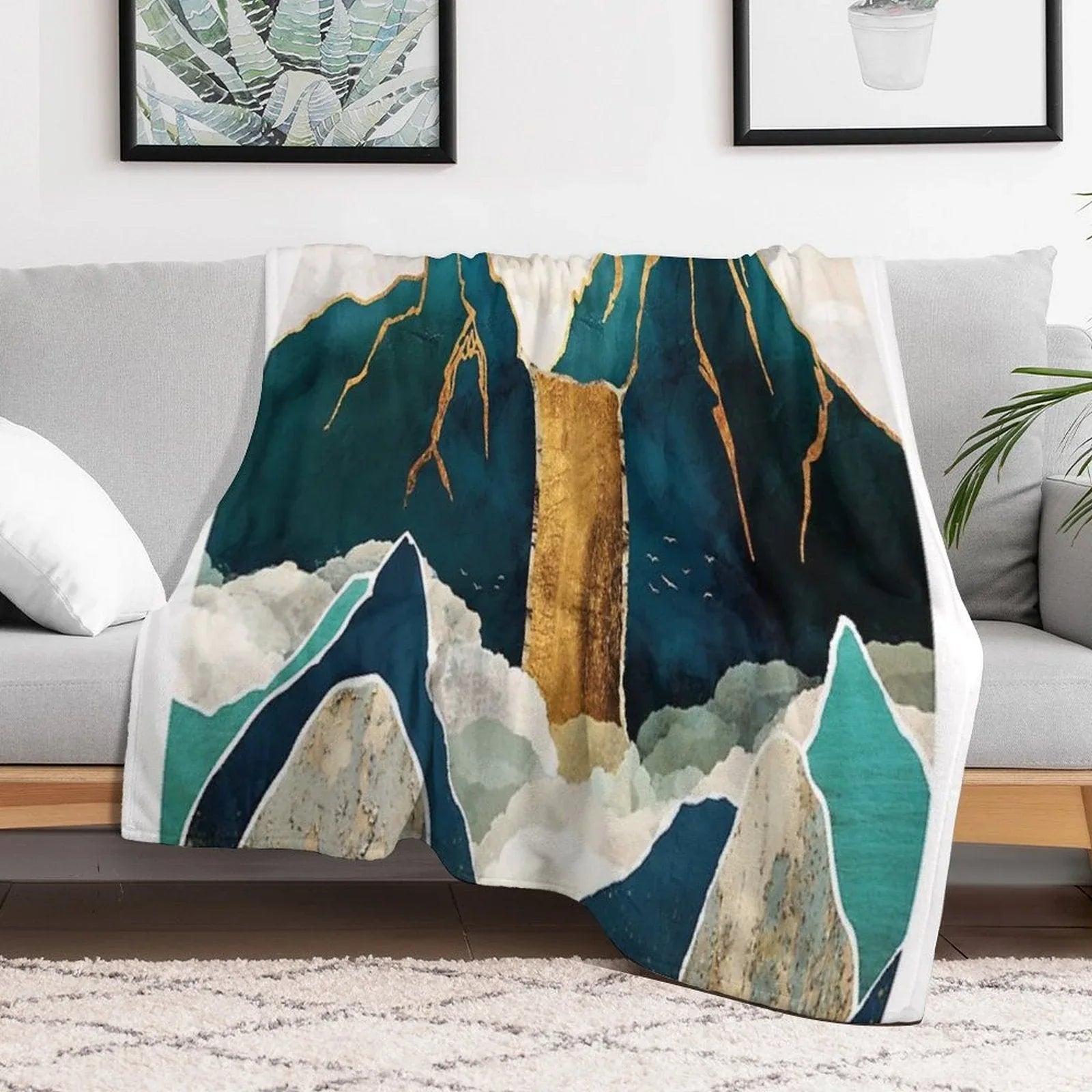 Golden Waterfall Throw Blanket