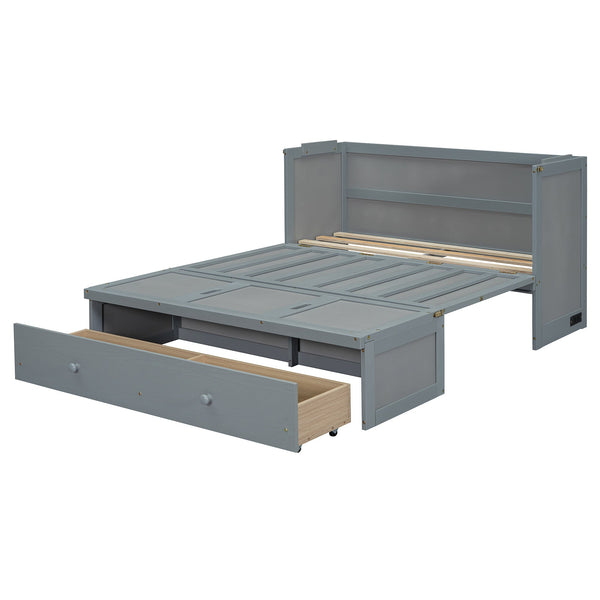 Space-Saving Full Size Murphy Bed with USB Port and Large Drawer Storage