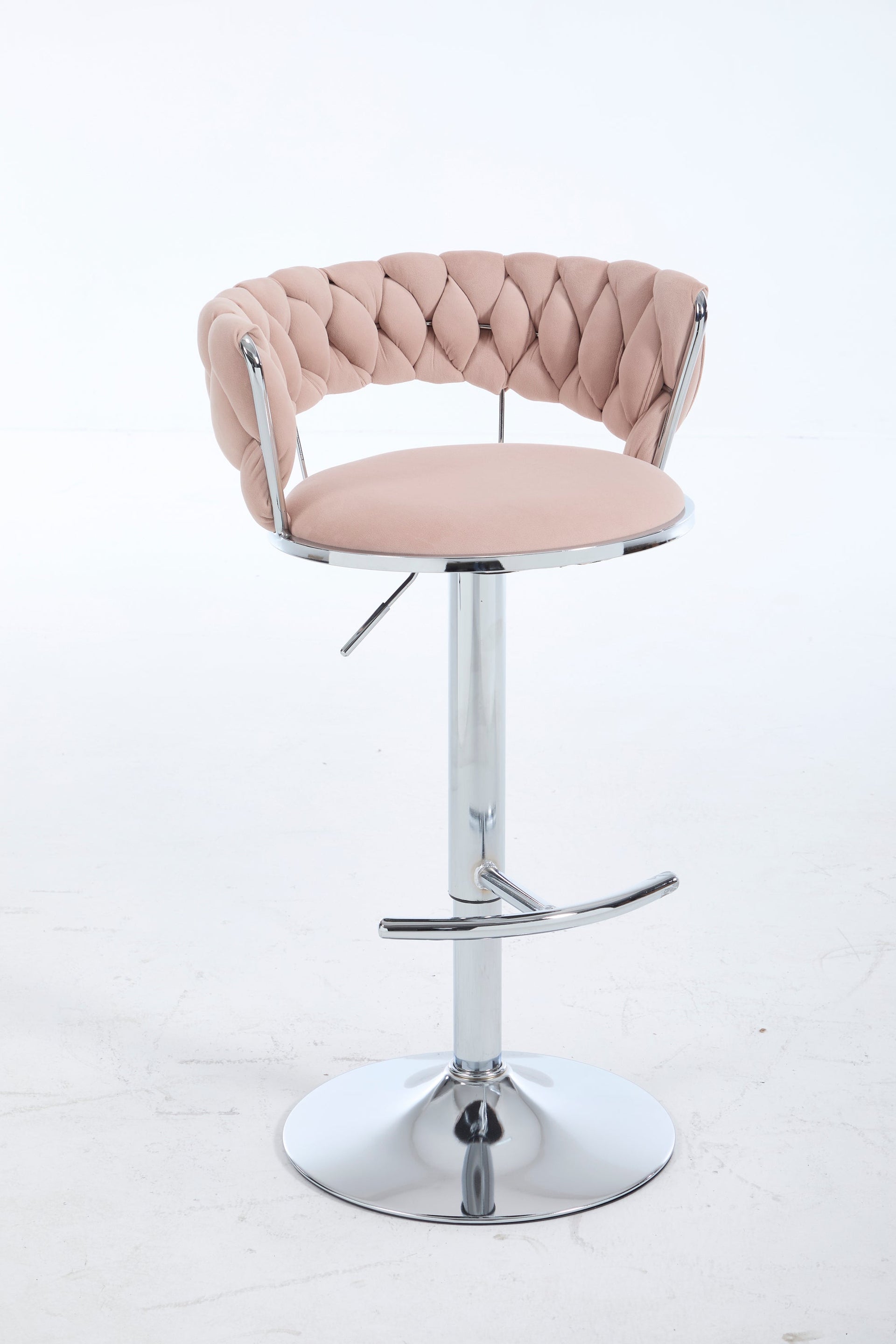 Set of 2 Bar Stools with Chrome Footrest & Base Swivel Height Adjustable Velvet