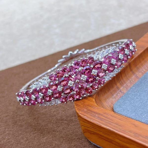 Semiprecious Stone Jewelry 925 Sterling Silver Natural Garnets Bracelet