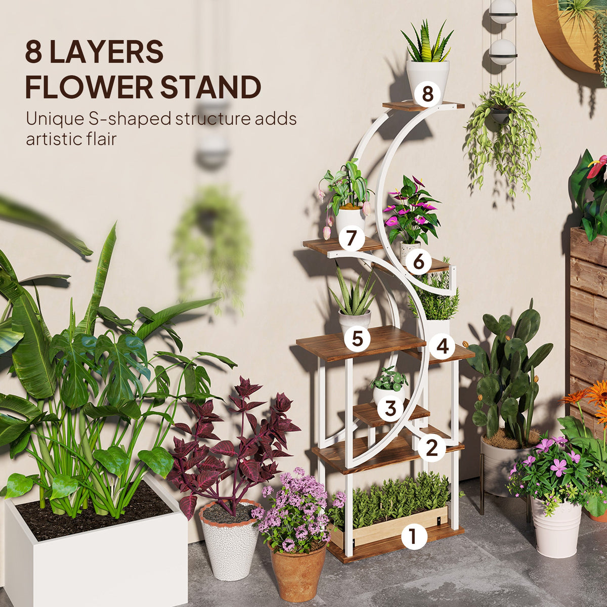 Outsunny 8 Tier Plant Stand Indoor, 62