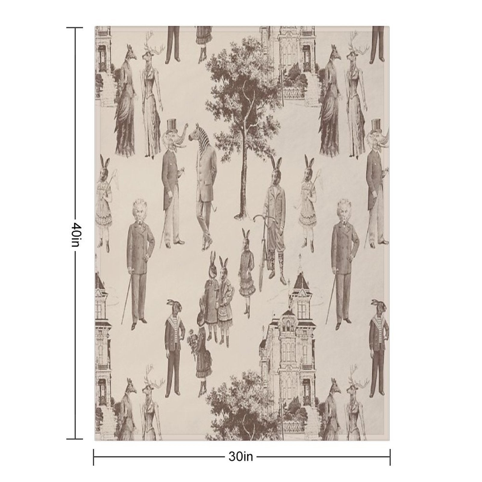Antique Victorian Animals Brown Beige Toile Anti-pilling Throw Blanket