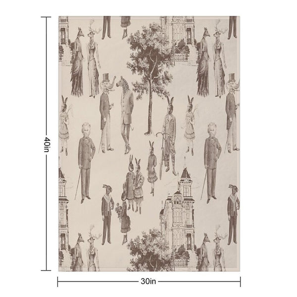 Antique Victorian Animals Brown Beige Toile Anti-pilling Throw Blanket