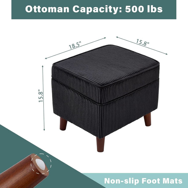 Storage Ottoman With Adjustable Lid Footrest Charcoalgray