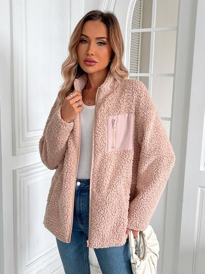Winter Warm Zip Up Long Sleeve Jacket Fuzzy Cozy & Stylish Jacket Cold-Weather Essential Outdoor Jacket