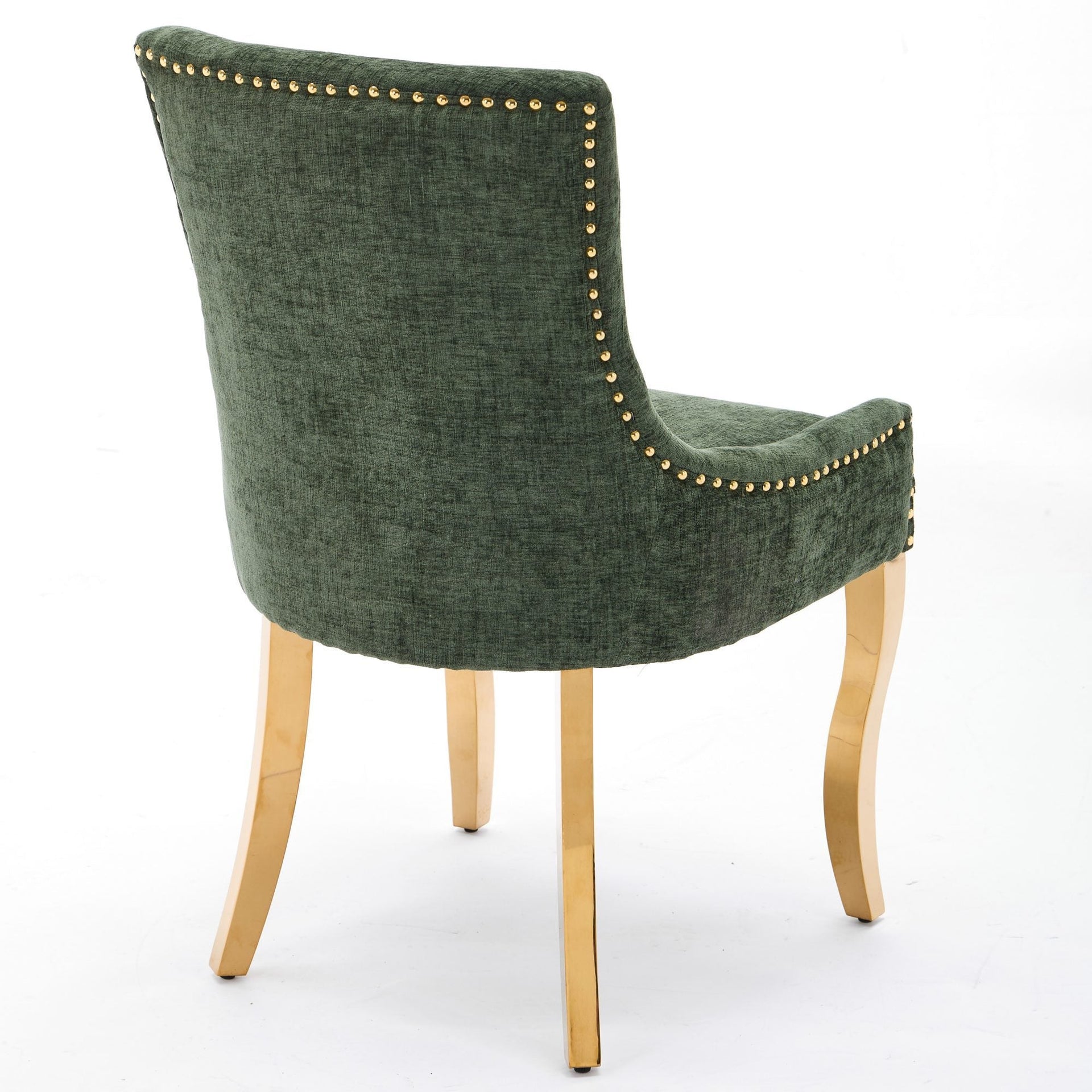 Chenille Dining Chairs Modern Style with Curved Gold-Plated Legs & Rivet Trim