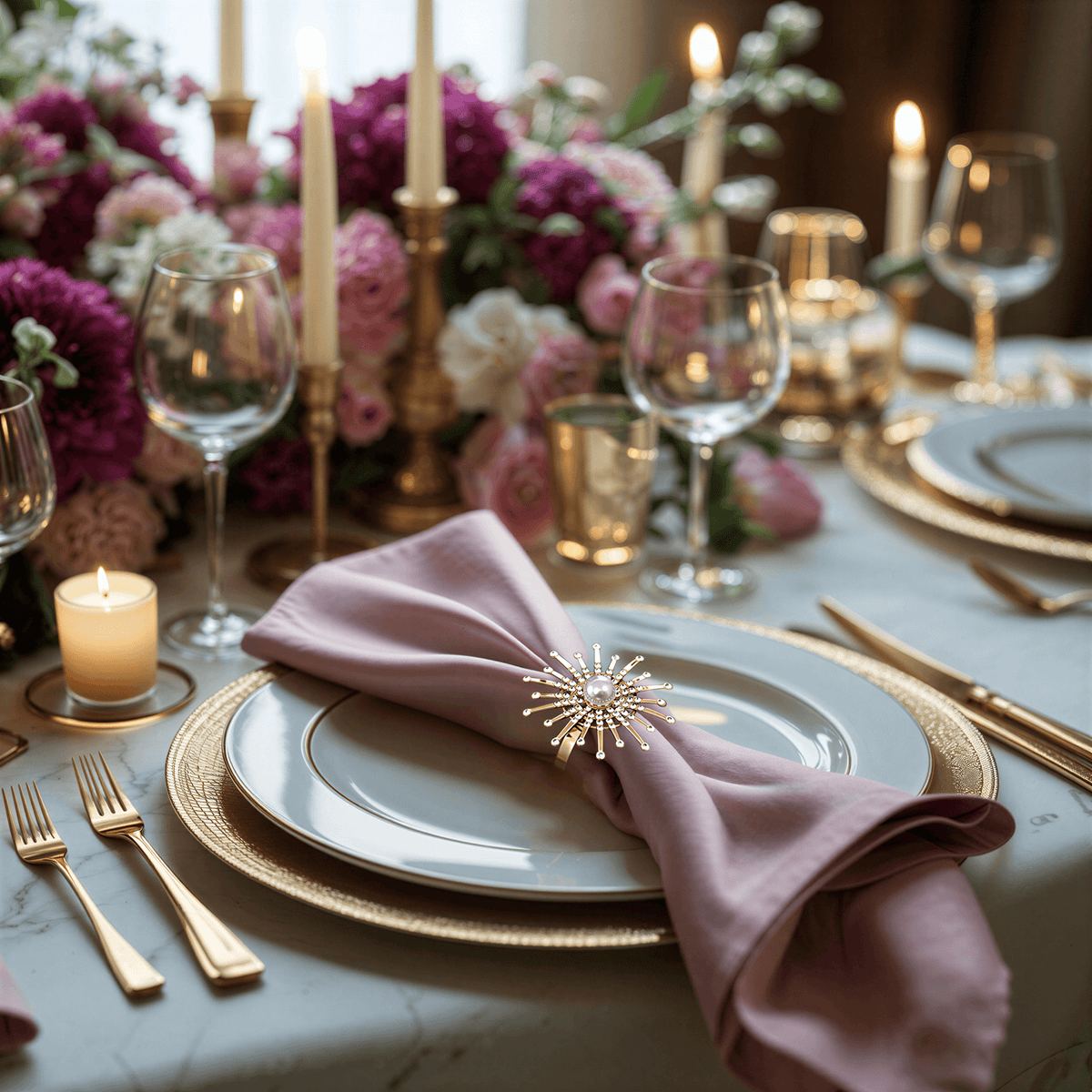 Gold Floral Napkin Rings – Golden Blossom