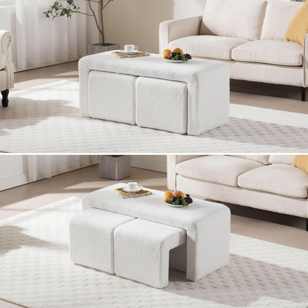 White 40Inch Lux Velvet Plus Nesting Ottoman End Bench