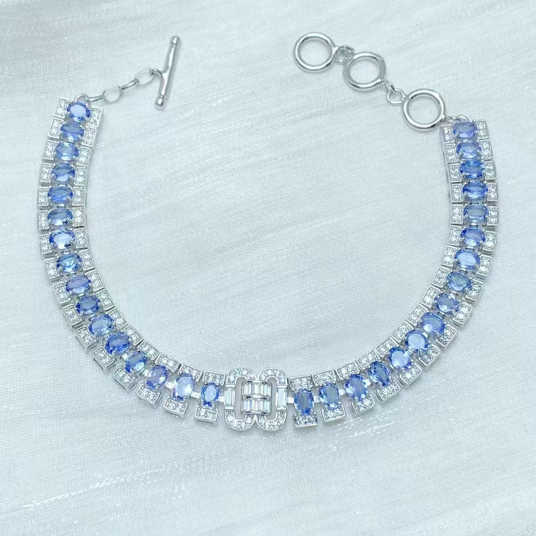 Natural Tanzanite Bracelet 925 Sterling Silver With Gemstone Jewelry