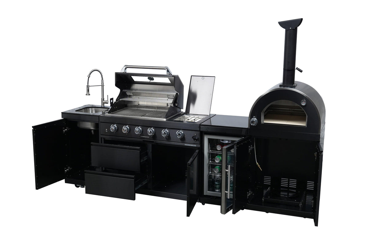 Black 112-Inch Stainless Steel Gas Outdoor Kitchen Barbecue Grill