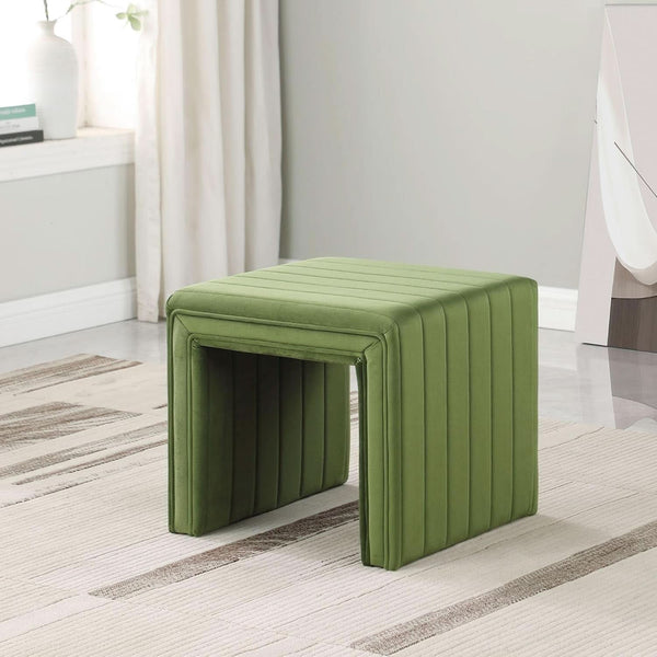 Green Velvety Tufted Ottoman Footstool 18.5 Inches