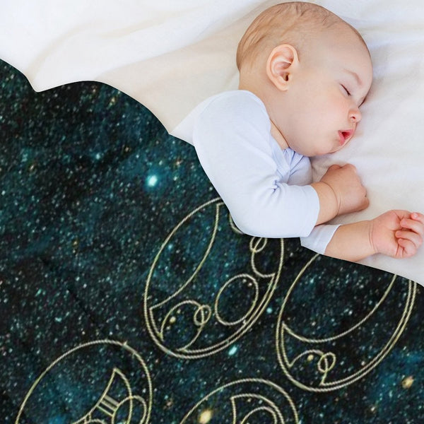 Time Lord Words in Gold on Teal Stellar Background Wrinkle-free Throw Blanket