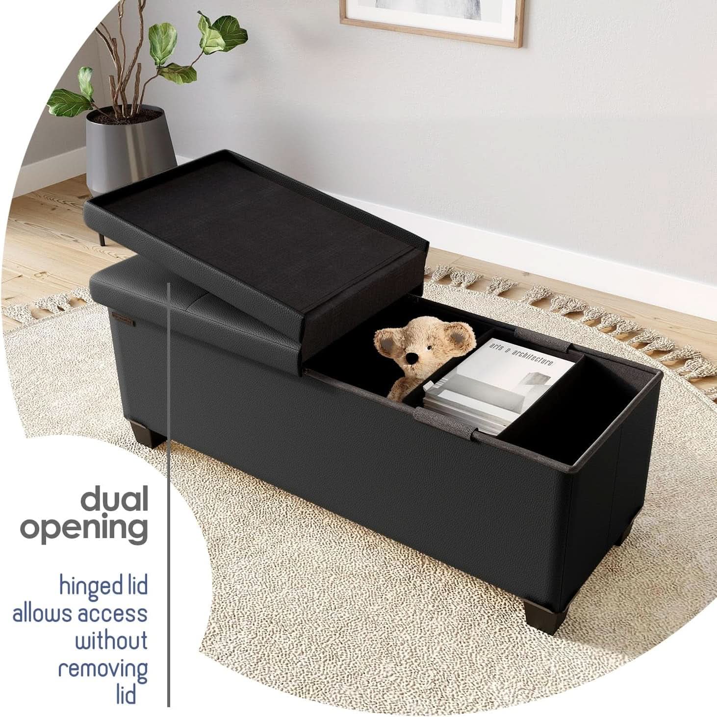 Black Forty ThreeInch Premium Multifunctional Storage Ottoman Bench