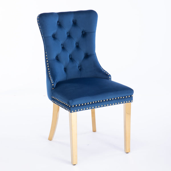Nikki Collection Modern Tufted Solid Wood Velvet Upholstered Dining Chair with Gold Legs