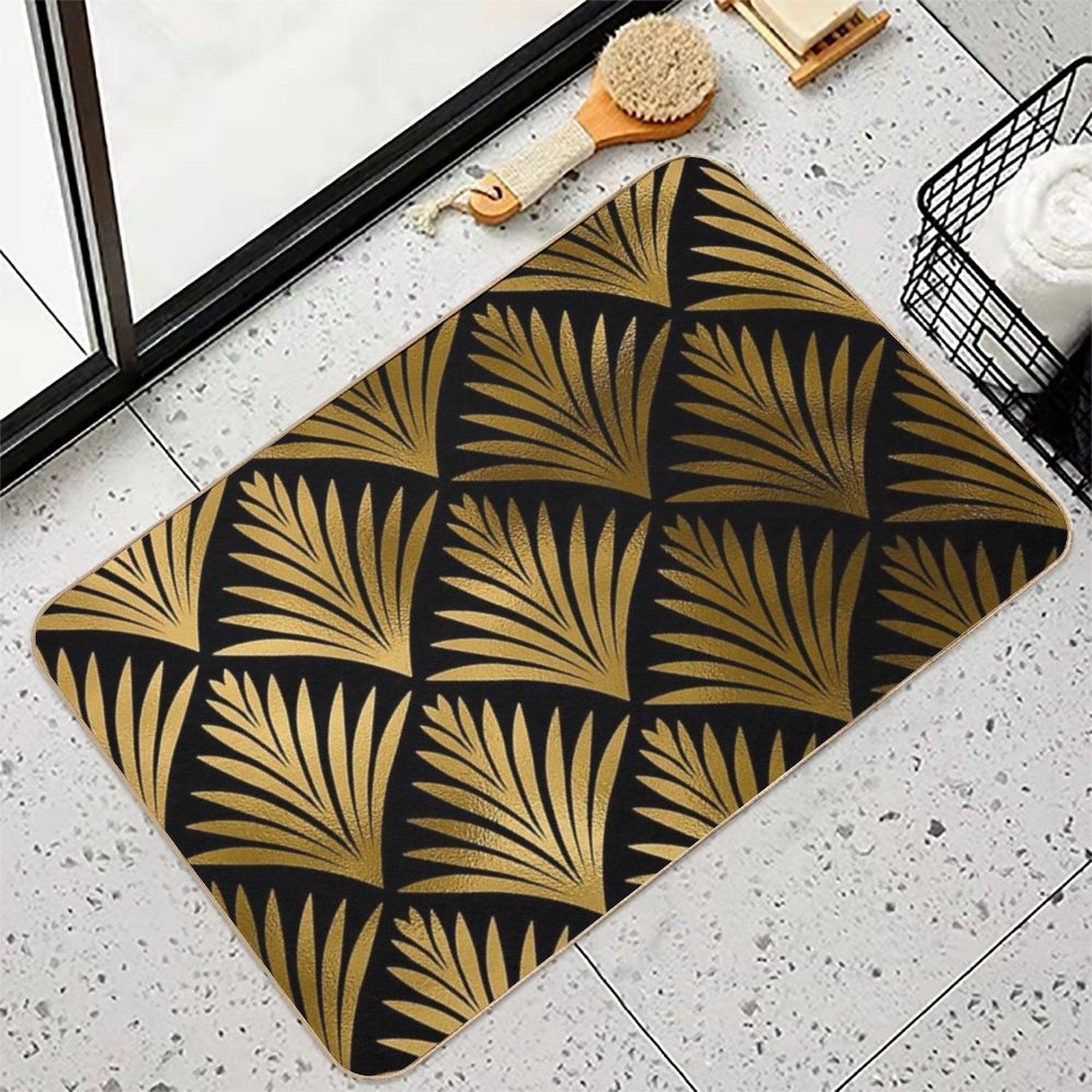 Luxurious Black And Golden Color Art Deco Elegant Pattern Bath Mat