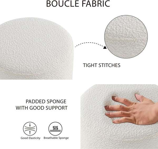 Round Velveteen Upholstered Ottoman With Padded Seat