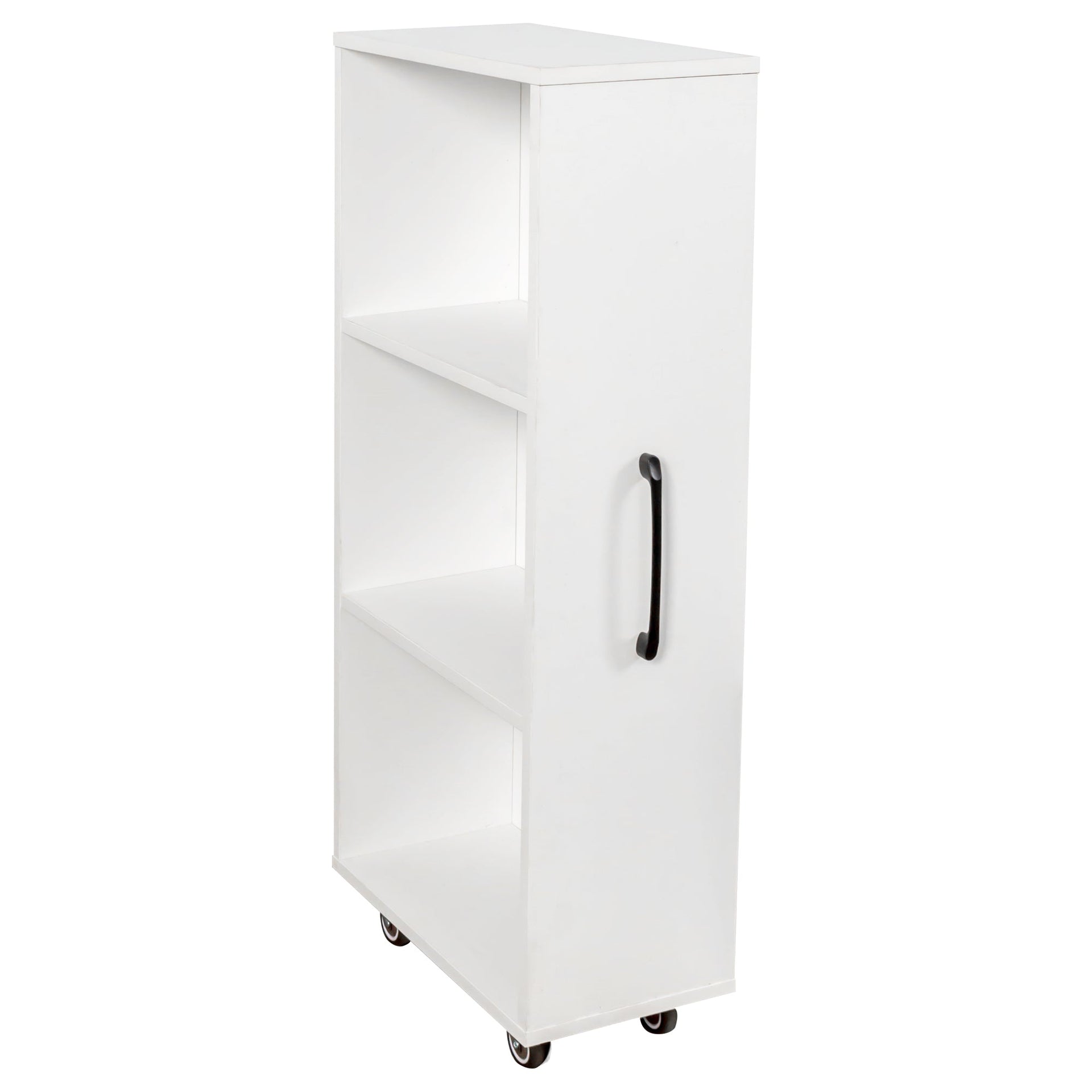 Bookcase with Three Pulled Out Doors Shelving Cabinet,3 Tier Floor Standing Bookcase,Slide Out Storage Bookcase file cabinet,Office Bedroom Living Room Hidden Storage Cabinet with Wheels