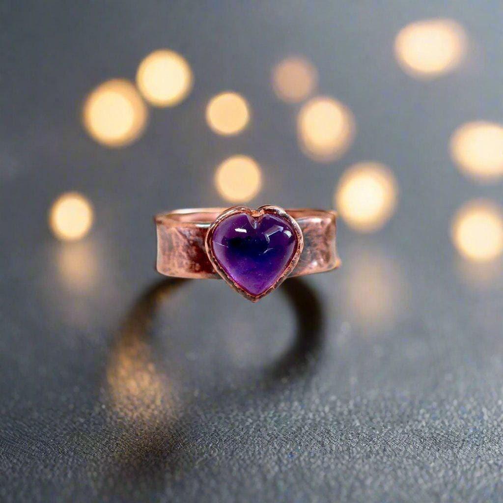 Copper Amethyst Heart Ring – Calming Confidence| By Blackbird & Sage