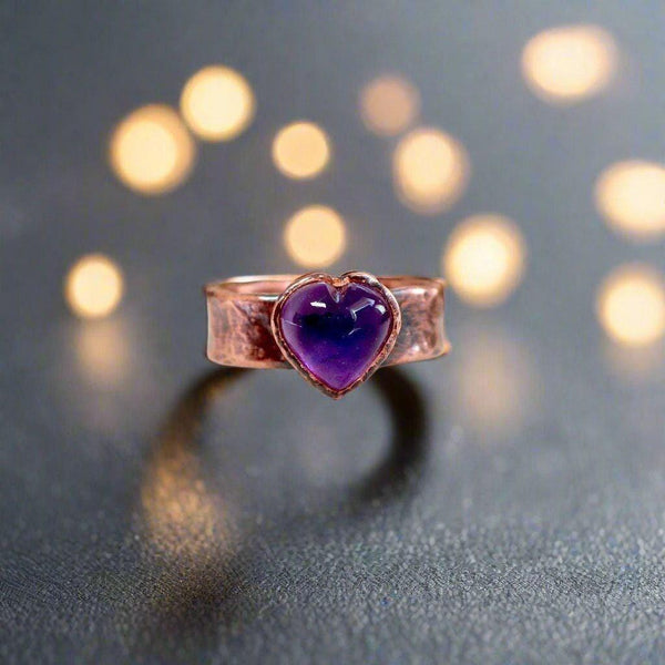 Copper Amethyst Heart Ring – Calming Confidence| By Blackbird & Sage