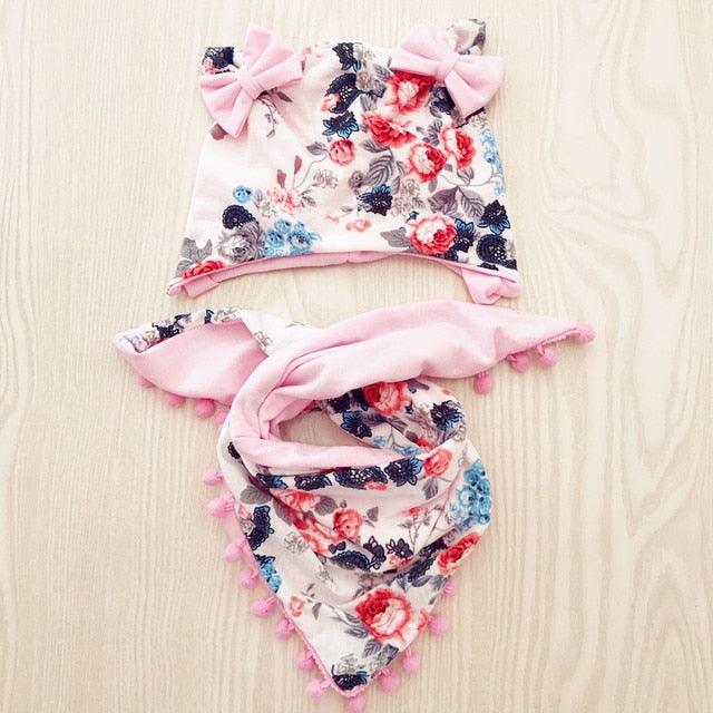 Baby Cotton Hat  Autumn Winter Children Scarf Hat Sets  Bowknot Ear Baby Girl Boy Warm Beanies Cap Neck Warmer Scarf Fleece Balaclava Hood Ski Mask Cold Weather Face Mask Neck Warmer Winter Nose Warmer