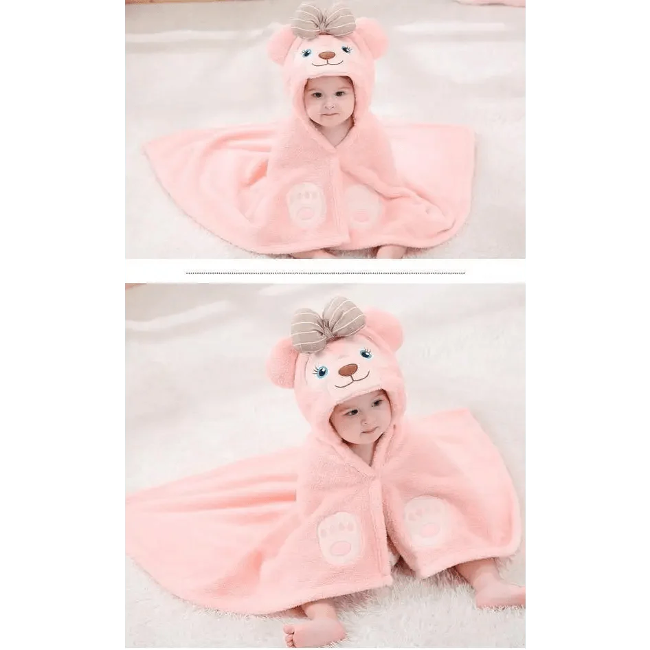 Baby Cute Princess Pink Cartoon Soft Bath Towels For Babies Unique Design Baby Hooded Bathrobe Towels For Infant And Toddler