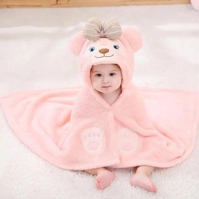 Baby Cute Princess Pink Cartoon Soft Bath Towels For Babies Unique Design Baby Hooded Bathrobe Towels For Infant And Toddler