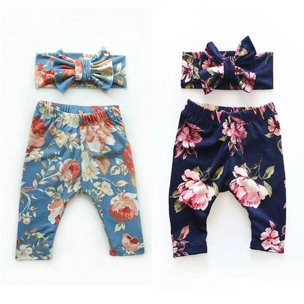 Baby Girls Floral Printed Elastic Waist Big Flower Bottoms Leggings Pants Toddler Trousers With Bow In Set For Girls And Baby and Newborn Baby