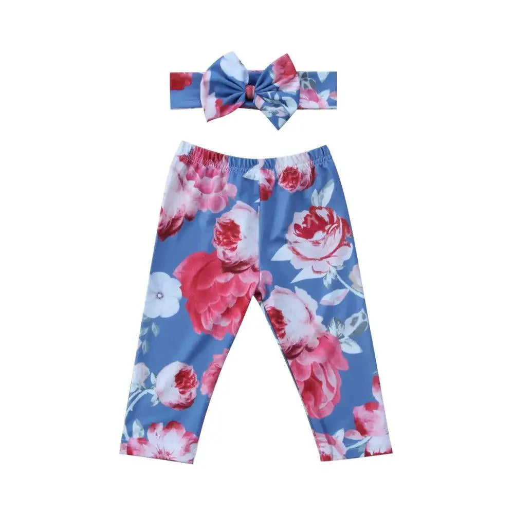 Baby Girls Floral Printed Elastic Waist Big Flower Bottoms Leggings Pants Toddler Trousers With Bow In Set For Girls And Baby and Newborn Baby