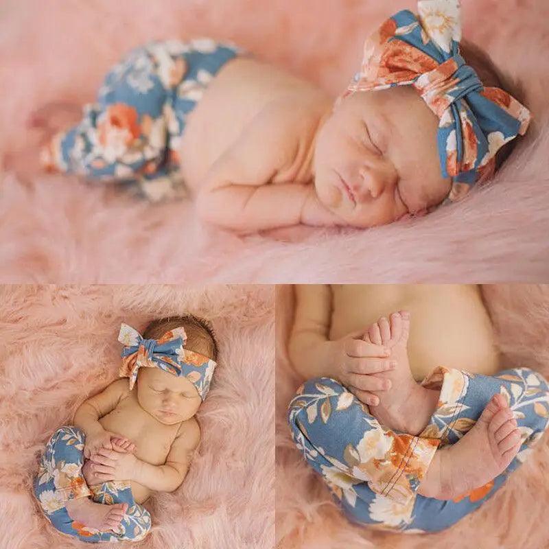 Baby Girls Floral Printed Elastic Waist Big Flower Bottoms Leggings Pants Toddler Trousers With Bow In Set For Girls And Baby and Newborn Baby