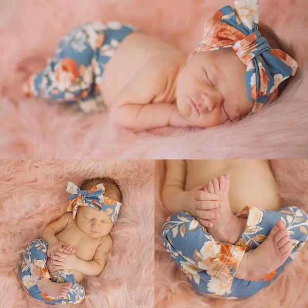 Baby Girls Floral Printed Elastic Waist Big Flower Bottoms Leggings Pants Toddler Trousers With Bow In Set For Girls And Baby and Newborn Baby