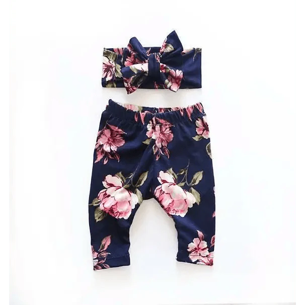 Baby Girls Floral Printed Elastic Waist Big Flower Bottoms Leggings Pants Toddler Trousers With Bow In Set For Girls And Baby and Newborn Baby