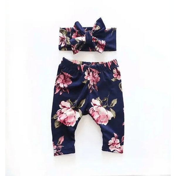 Baby Girls Floral Printed Elastic Waist Big Flower Bottoms Leggings Pants Toddler Trousers With Bow In Set For Girls And Baby and Newborn Baby