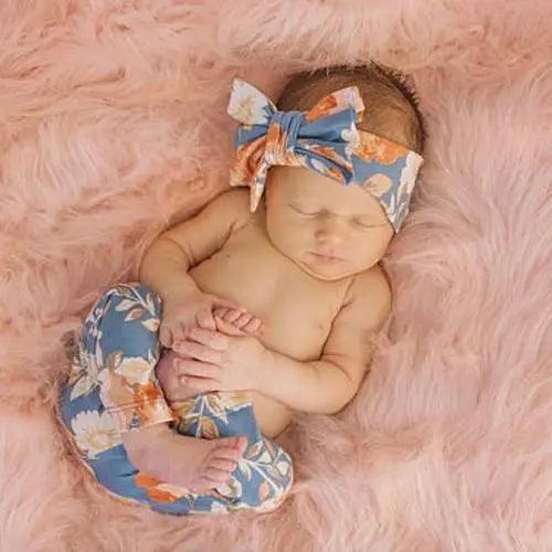 Baby Girls Floral Printed Elastic Waist Big Flower Bottoms Leggings Pants Toddler Trousers With Bow In Set For Girls And Baby and Newborn Baby