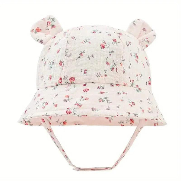 Baby Summer Beach Adjustable Bucket Cute Cotton Hat with Ears