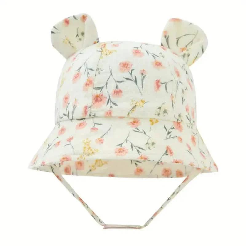 Baby Summer Beach Adjustable Bucket Cute Cotton Hat with Ears